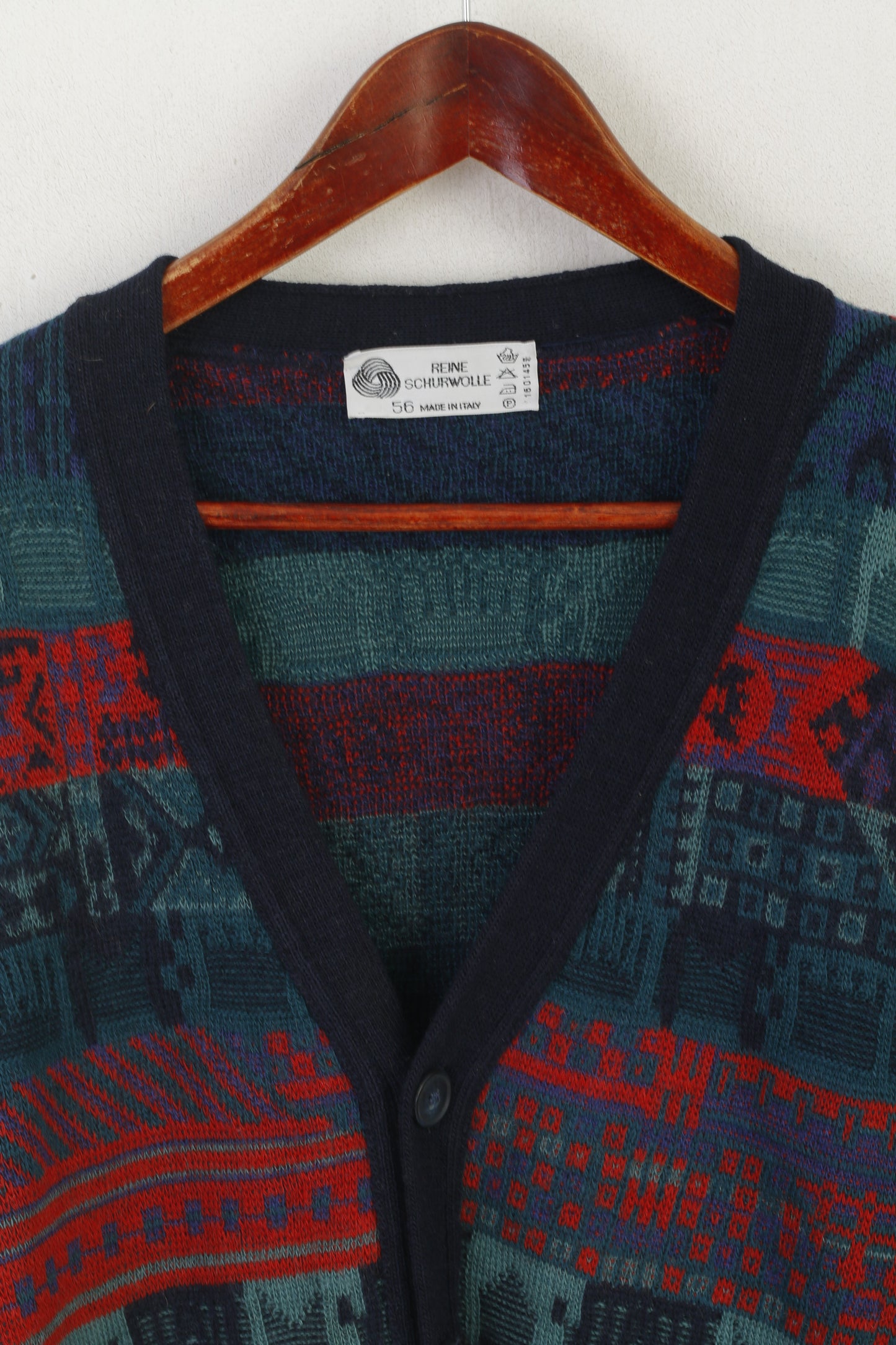 Vintage Men 56 L Sweater Navy Vintage Cardigan Pure Wool Made in Italy Jumper