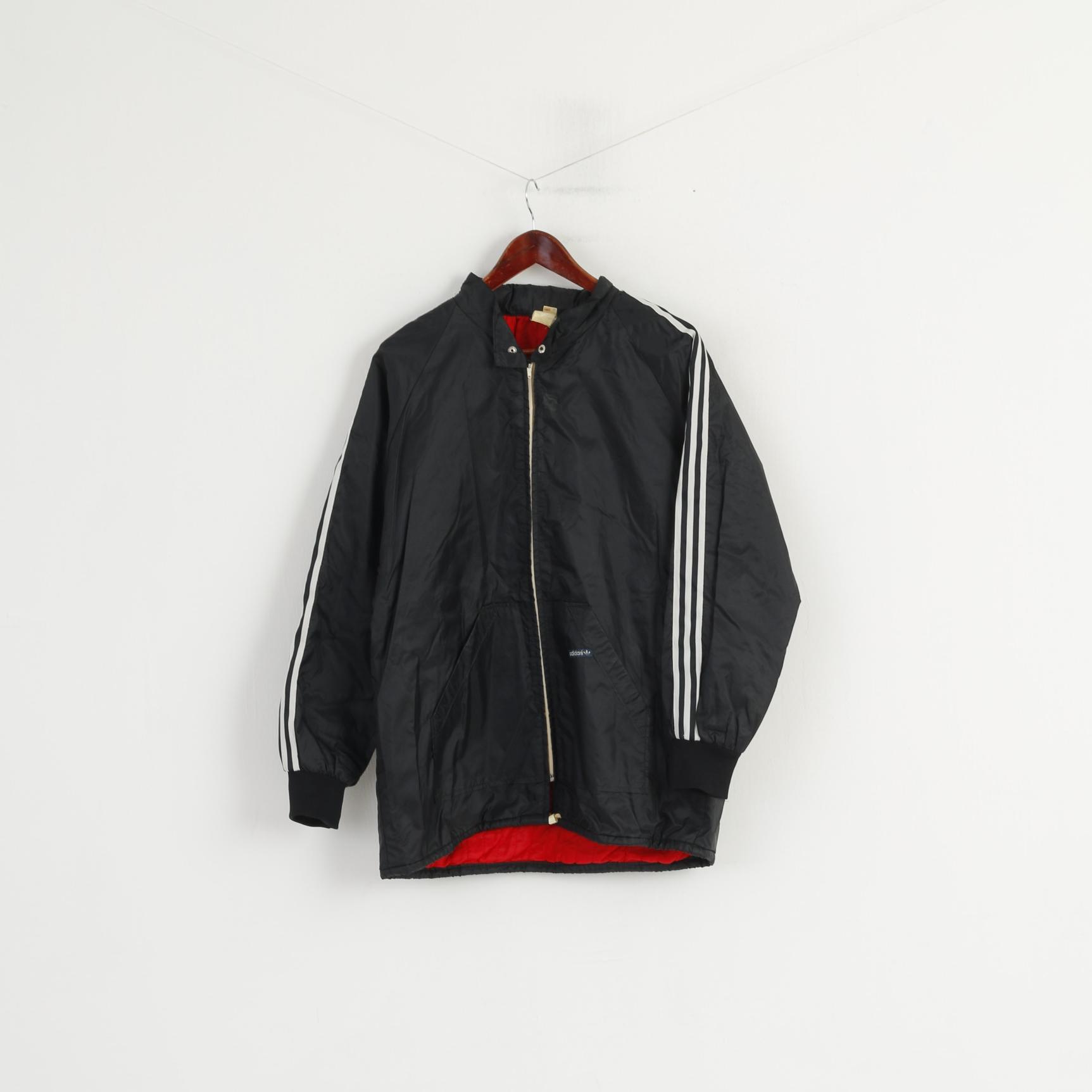 Adidas Men M Jacket Vintage 80s Black Nylon Full Zipper Hidden