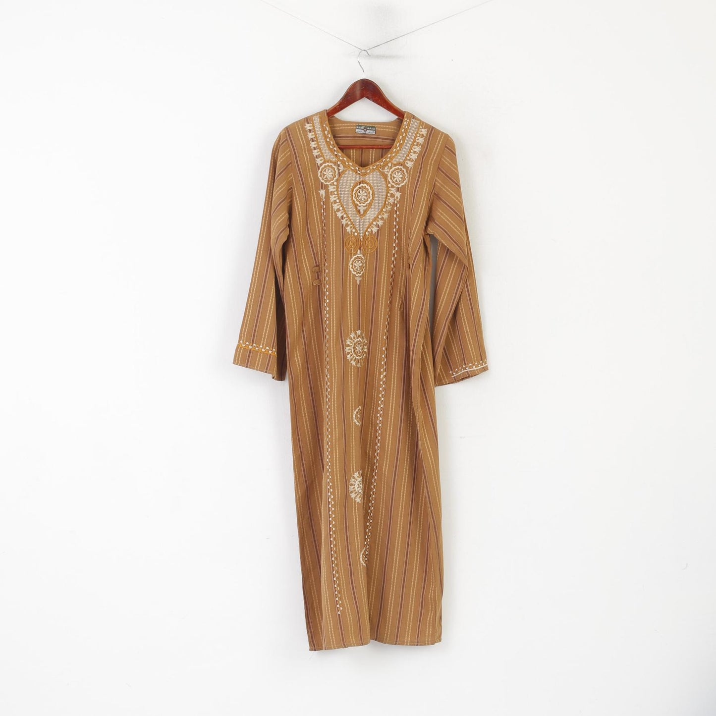 SAAD Women M Dress Brown Hindu Long Striped Emroidered Shoulder Pads Abaya