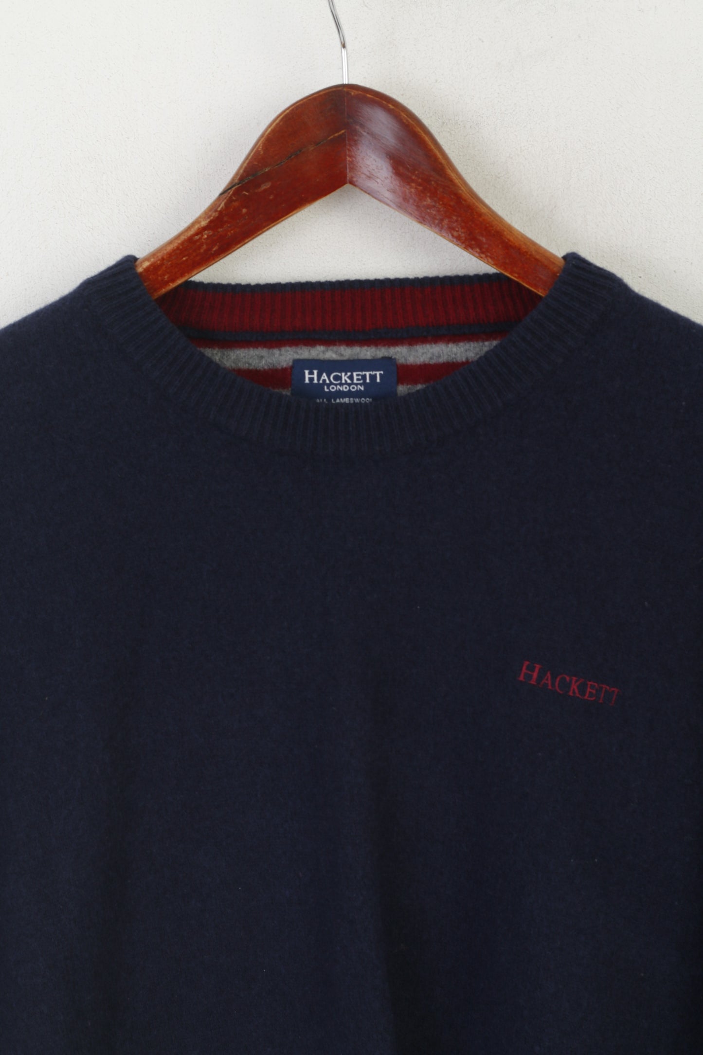 Hackett London Men XXL (XL) Jumper Navy Lambswool Soft Crew Neck Classic Sweater