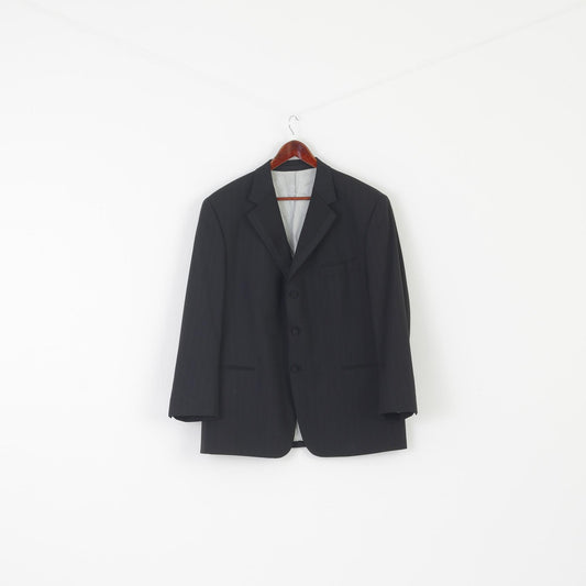 Hugo James Men 46 Blazer Black Striped Shiny Wool Blend Single Breasted Suit Top