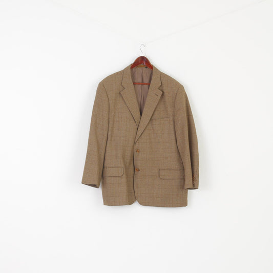 Marks & Spencer Italian Soft Men 50 Blazer Brown Check Silk Wool Blend Italy Jacket