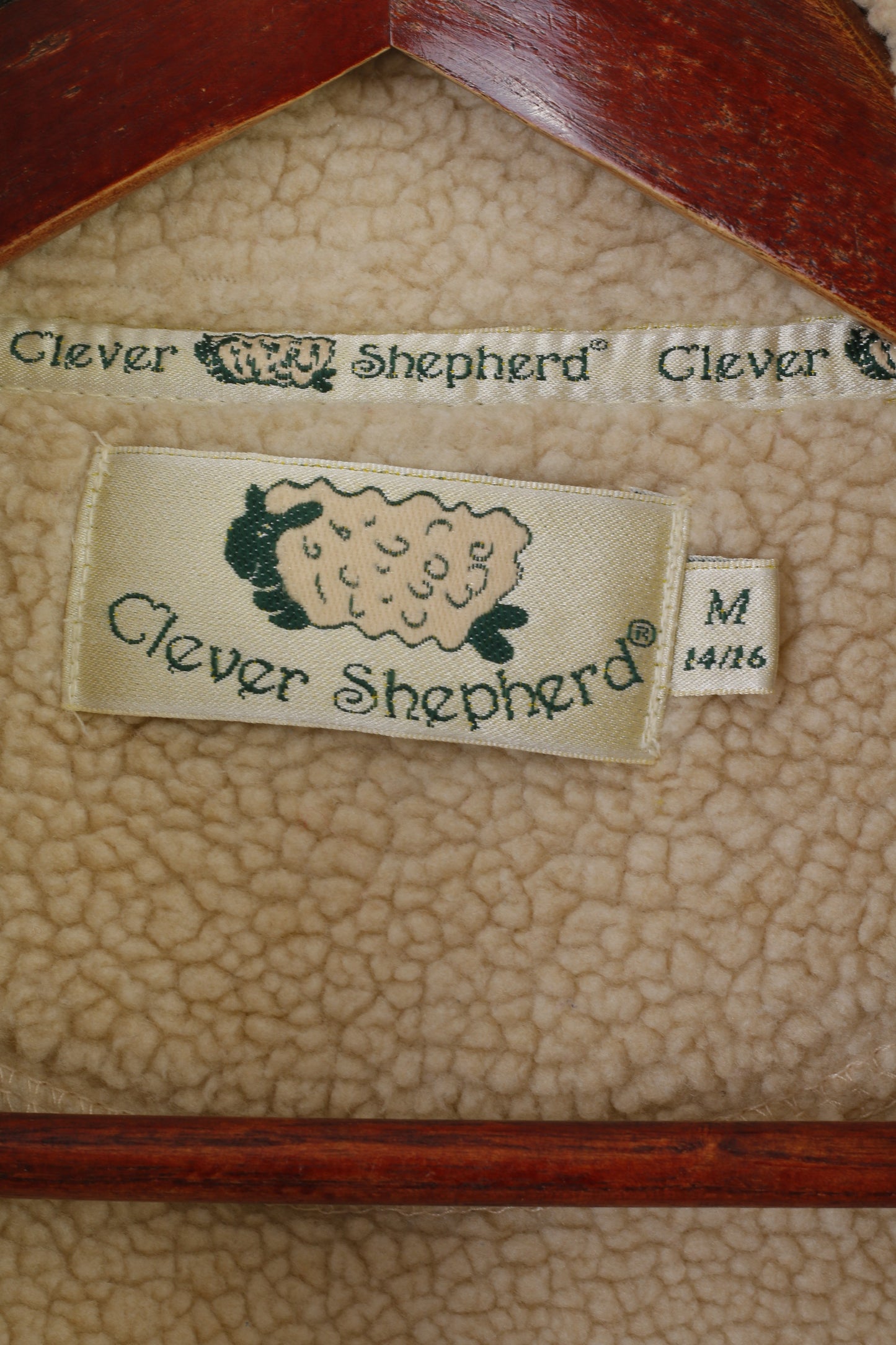 Clever Shepherd Women M Jacket Beige Faux Zip Up Sheep Applique Warm Top