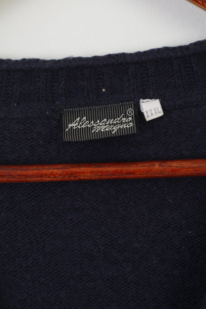 Alessandro Magno Men 3XL (2XL) Cardigan Navy Wool Vintage Made in Italy Sweater