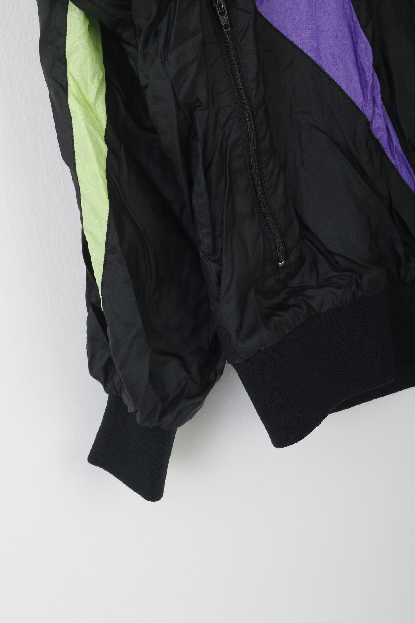 Frank Shorter Women M Jacket Black Nylon Shiny Vintage Zip Up Sportswear Top
