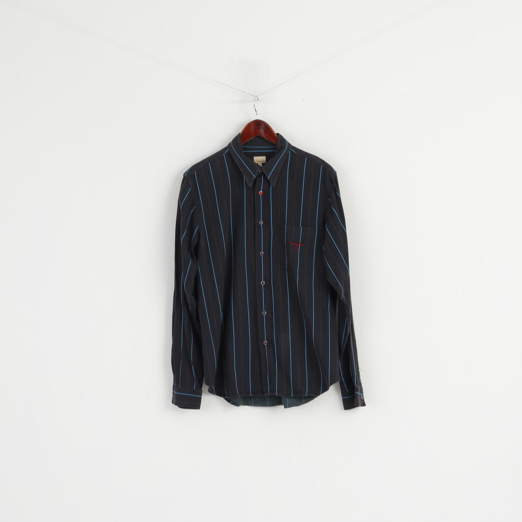 Calvin Klein Jeans Men L Casual Shirt Navy Striped Cotton Popper Butto –  Retrospect Clothes