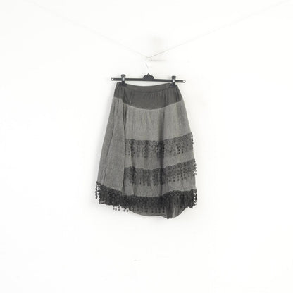 Unisono Women L Skirt Grey Faded Midi Elastic Waistband Made in Italy