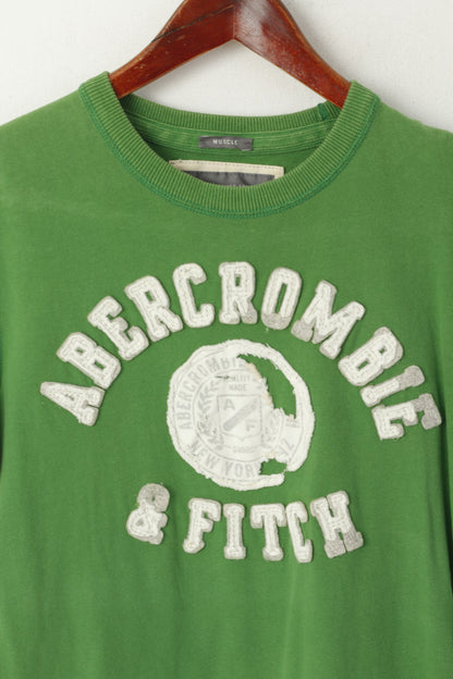 Abercrombie & Fitch Men S Shirt Green Cotton Graphic Embroidered Muscle Top