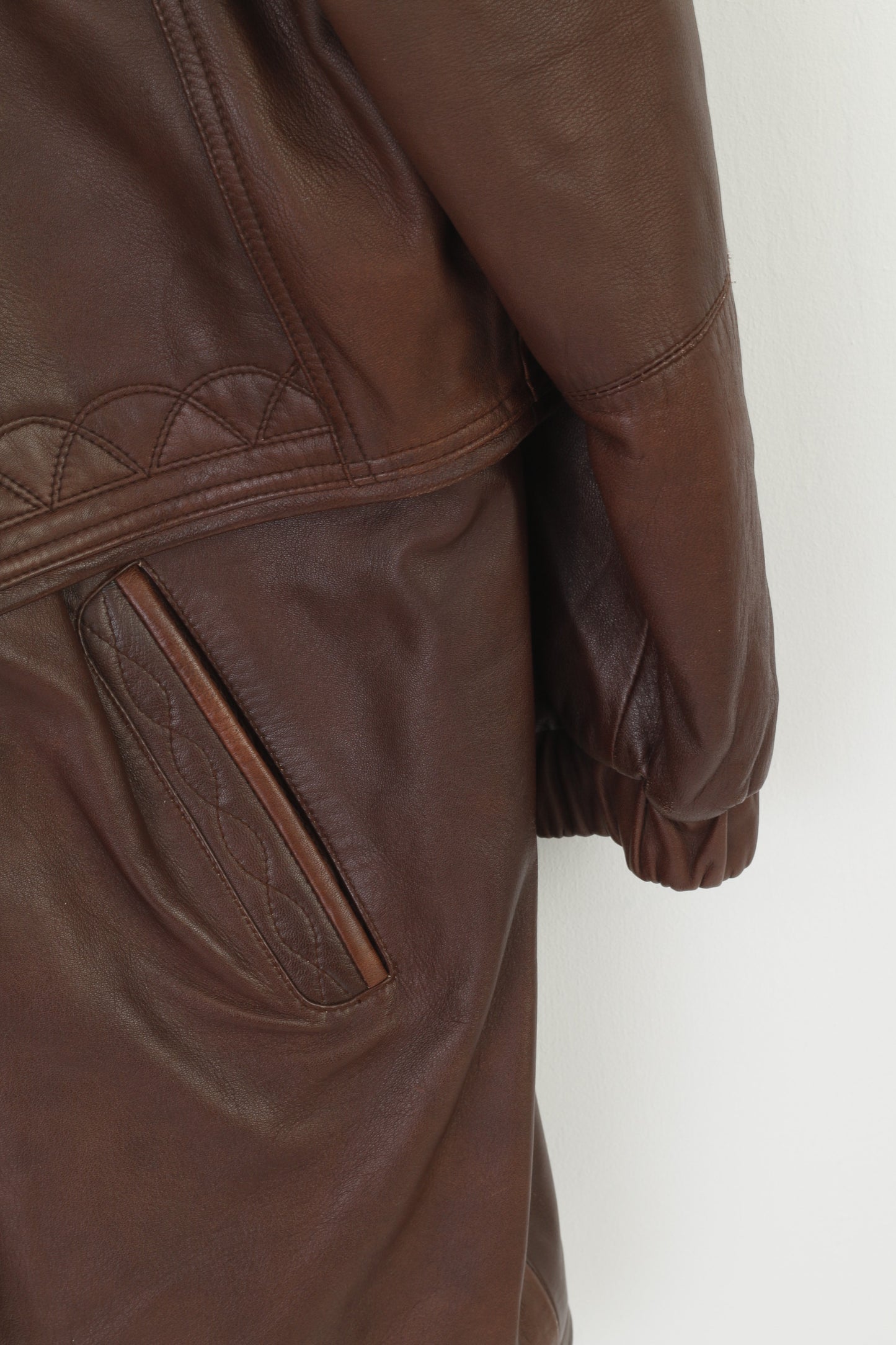 C&A Your 6th Sense Women 14 40 Jacket Brown Leather Full Zipper Vintage Retro Top