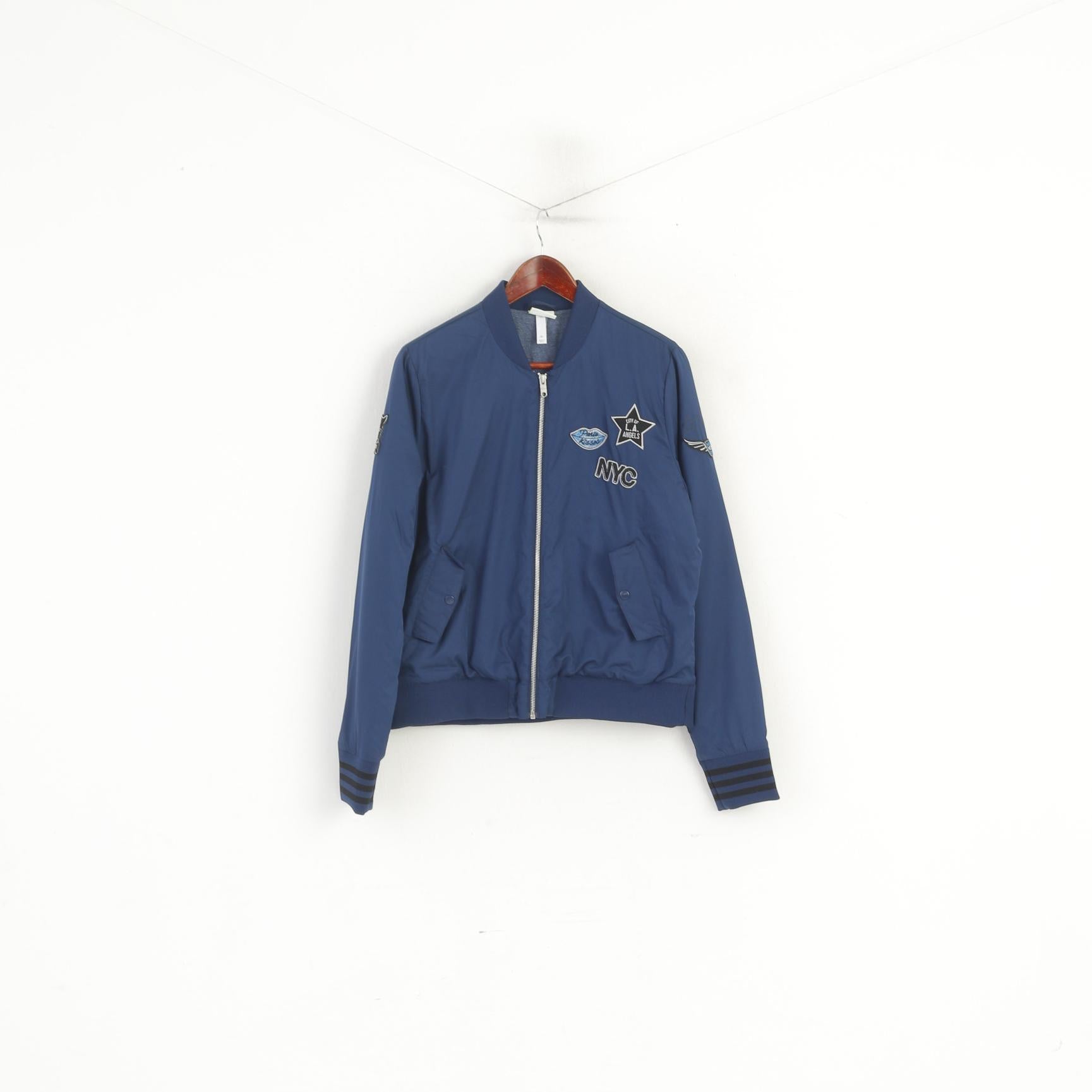 Adidas Neo Women XL Bomber Jacket Navy Lined Full Zip Emroidered Sport