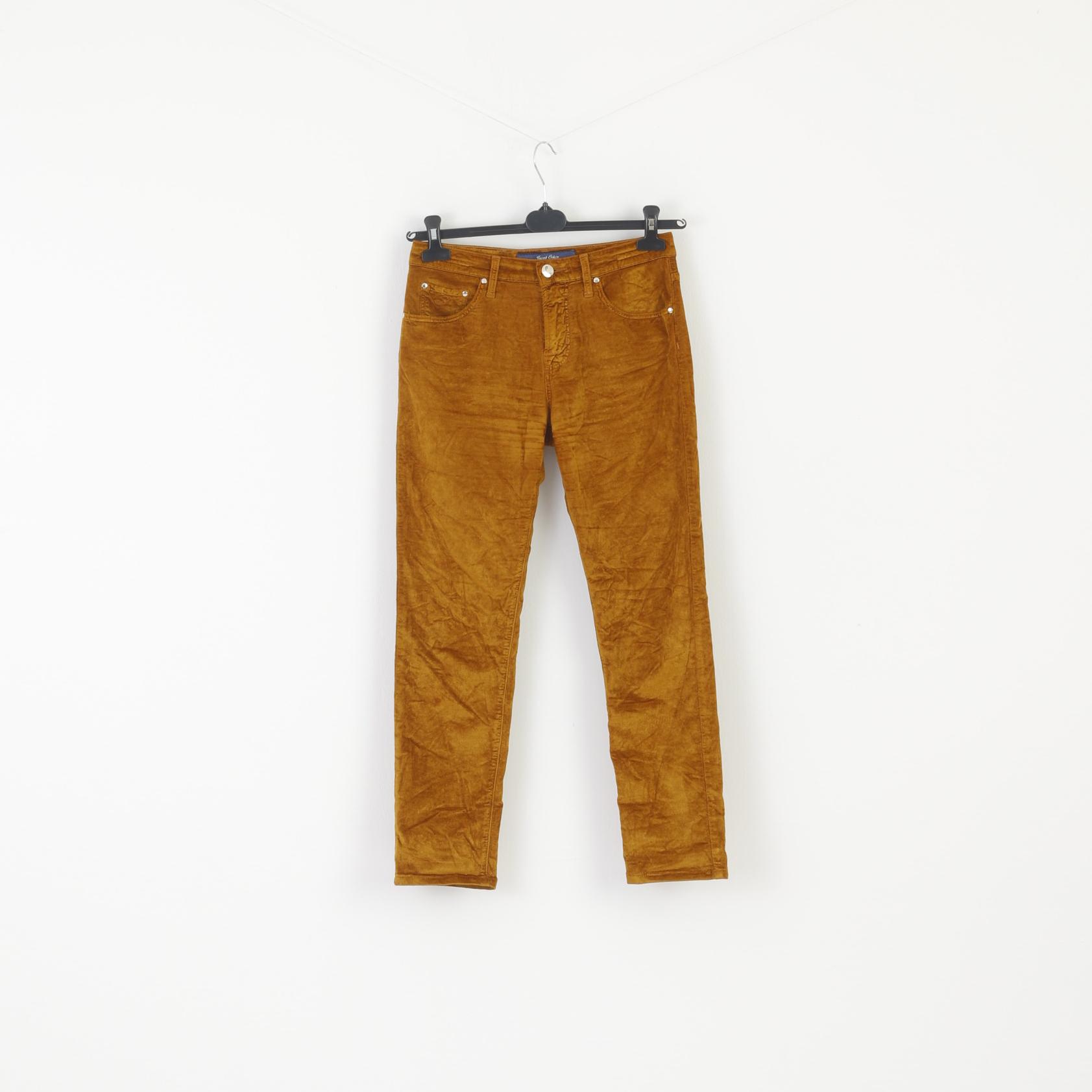 Jacob Cohen Women 27 Trousers Mustard Shiny Luxury Handmade Cotton Skinny Pants