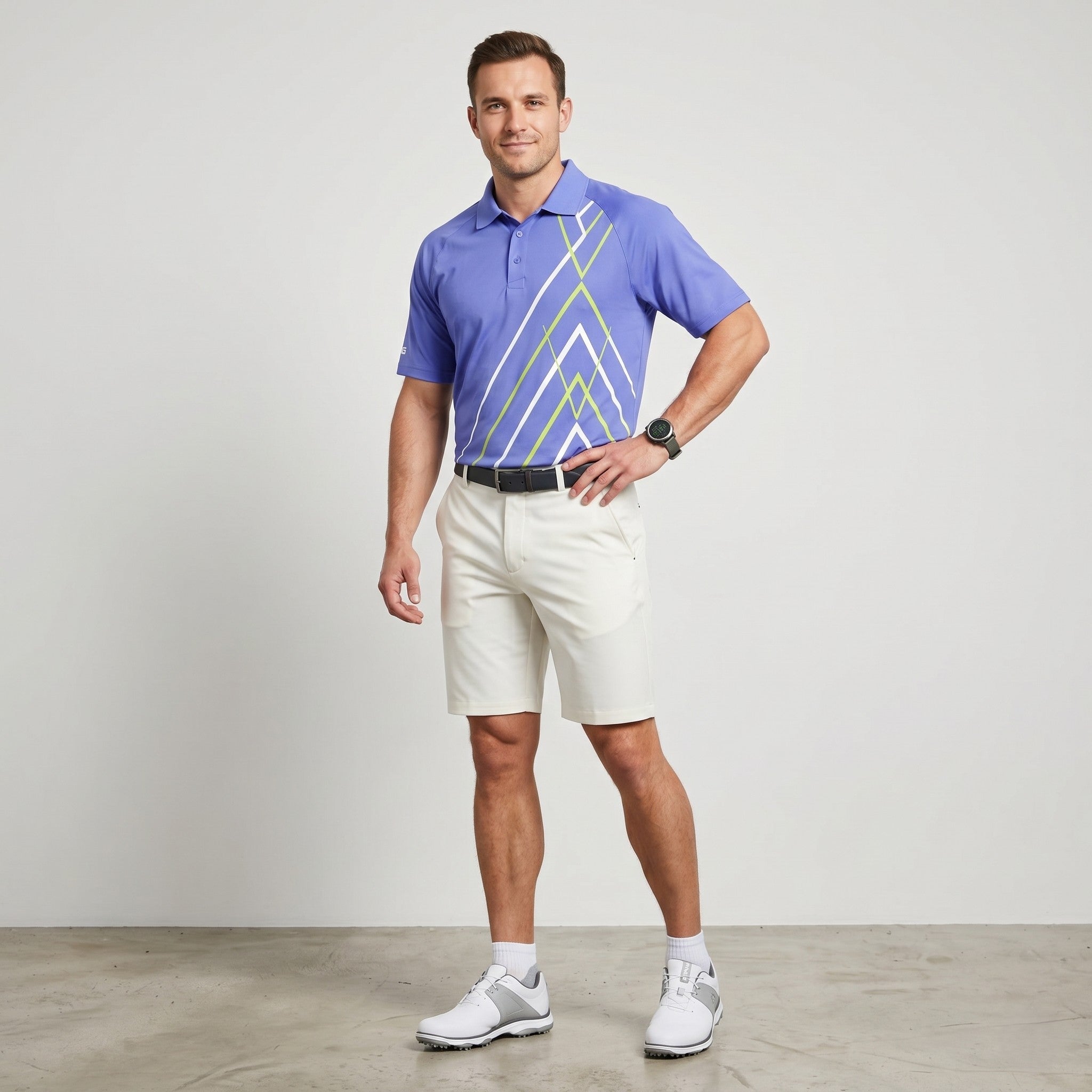 PING Collection Men L Polo Shirt Blue Golf Sportswear Shiny Classic Fit Top