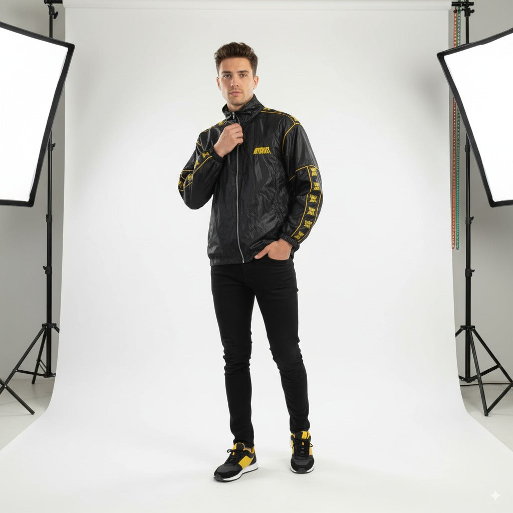 ARIZONA Men M 170 Jacket Black Nylon Waterproof Retro Hooded Zip Up Unisex Top