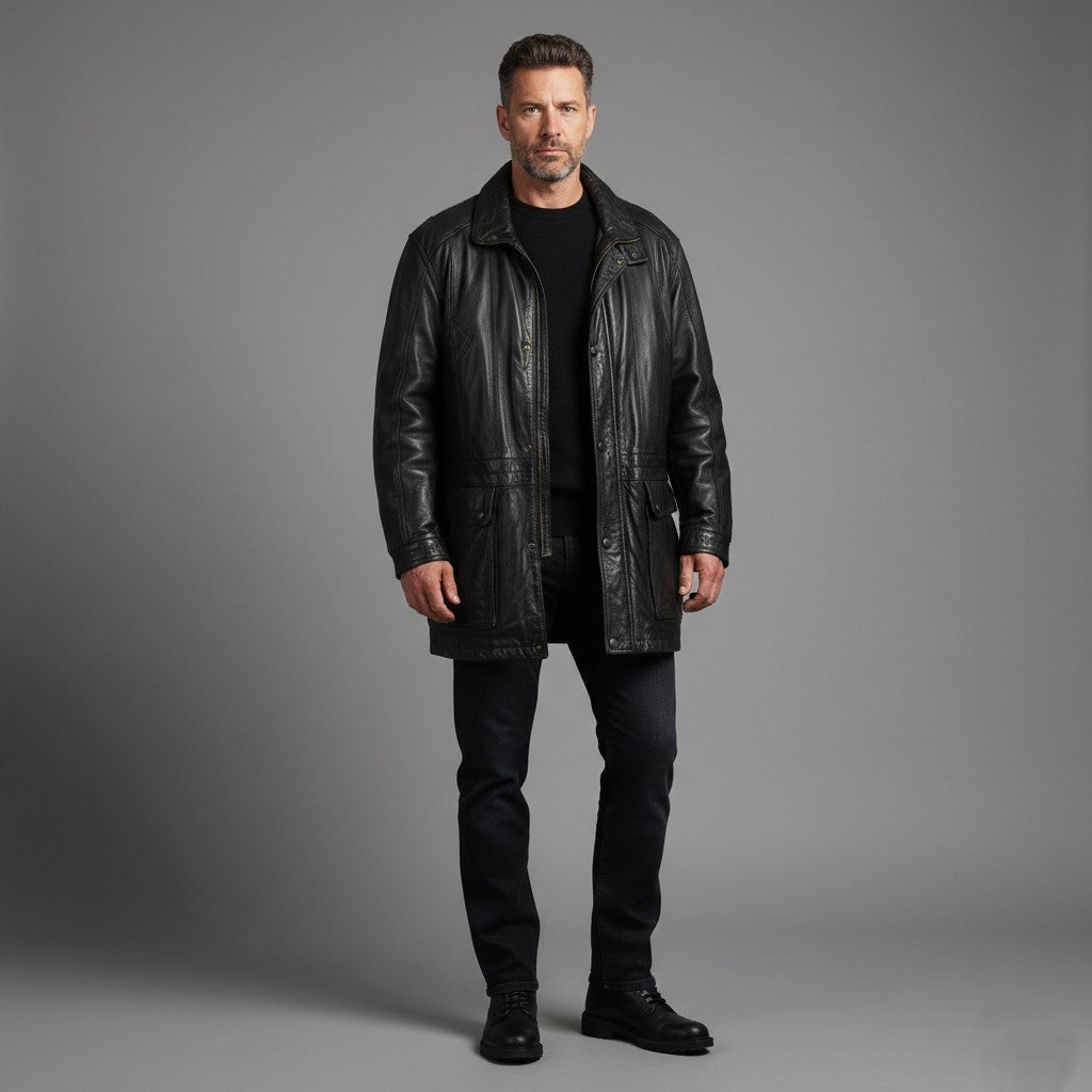 C&A Canada Men 60 XXL Jacket Brown Heavy Leather Lined Zip Up Vintage Top