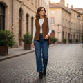 Fashion Collection International Women 14 42 Waistcoat Brown Leather Vintage Vest Top