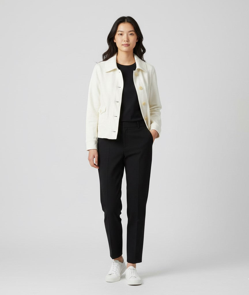 LAUREN Jeans Company Women M Sweatshirt Cream Cotton Buttoned Casual Top