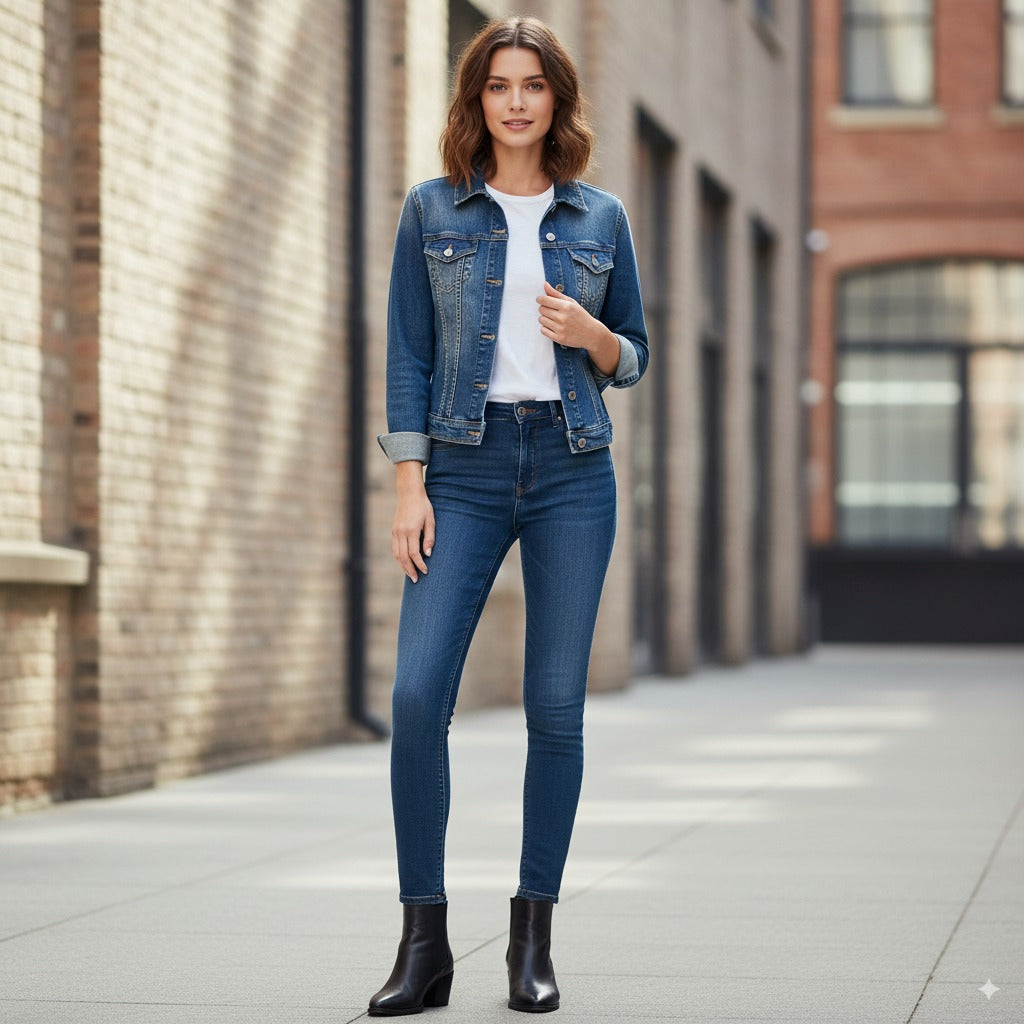 LIU-JO Jeans Women M (S) Jacekt Blue Denim Cotton Elastane Classic Jean Top