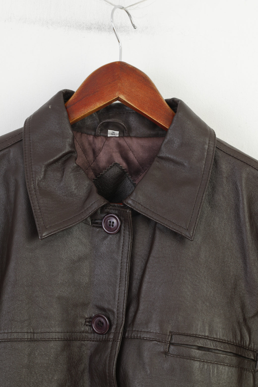 The Hudson Women 14 40 L Leather Jacket Brown Blazer Single Breasted Bottoms Vintage Top