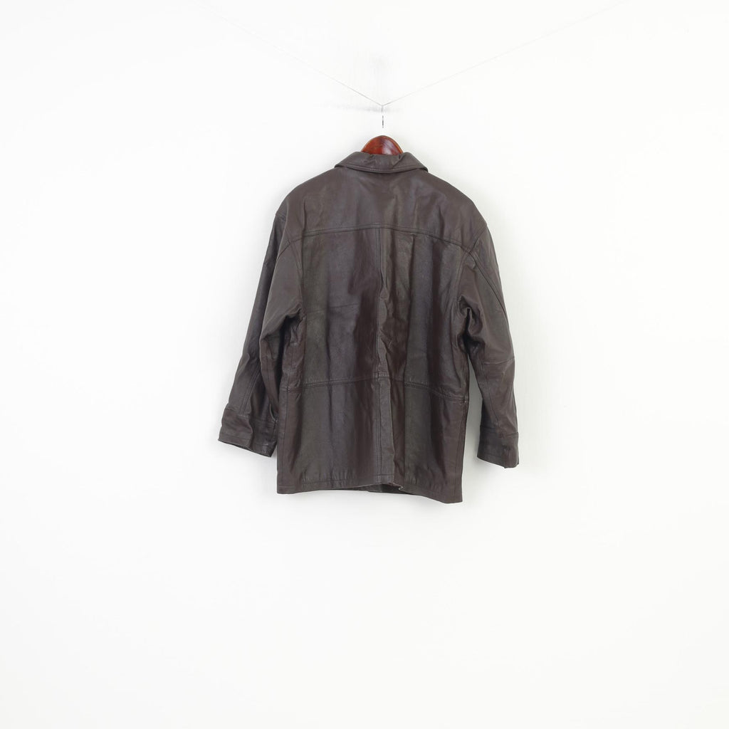 The Hudson Women 14 40 L Leather Jacket Brown Blazer Single Breasted Bottoms Vintage Top