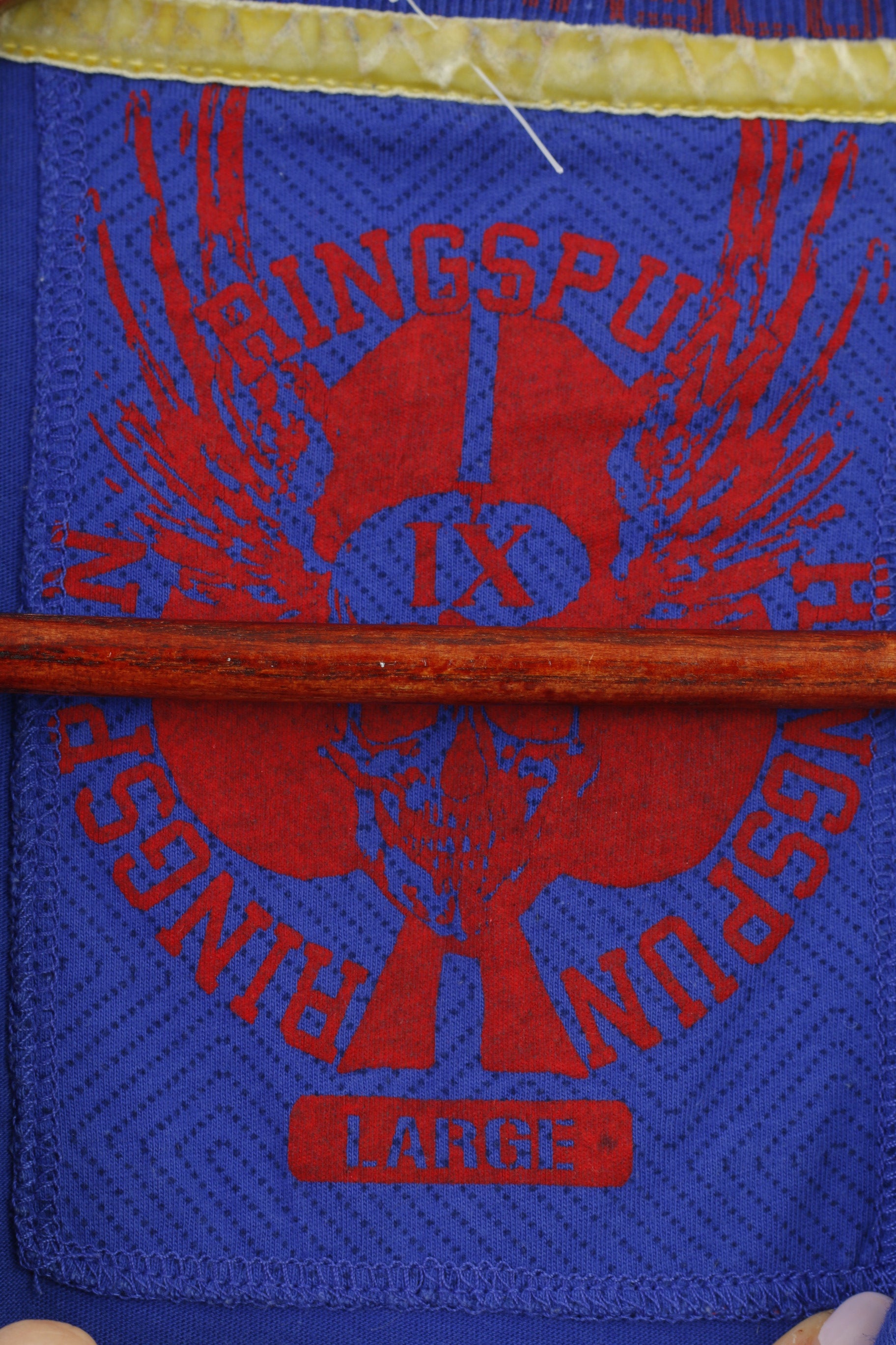 Ringspun Men L T- Shirt Crew Neck Blue Cotton Graphic Short Sleeve Vintage Top