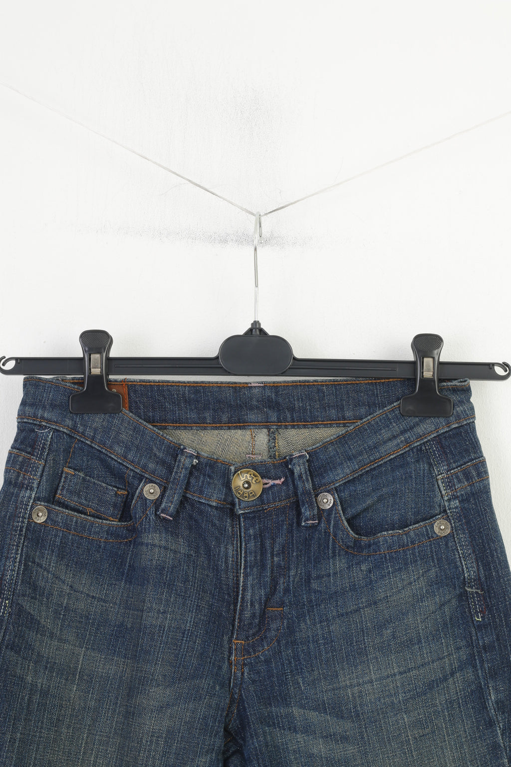 Lee Women 3 M Trousers Capri Navy Jeans Denim Cotton Vintage Pants