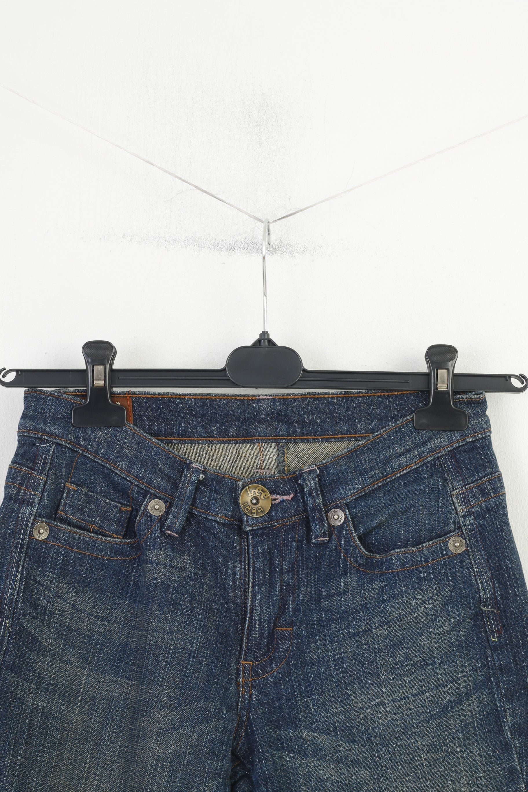 Lee Women 3 M Trousers Capri Navy Jeans Denim Cotton Vintage Pants