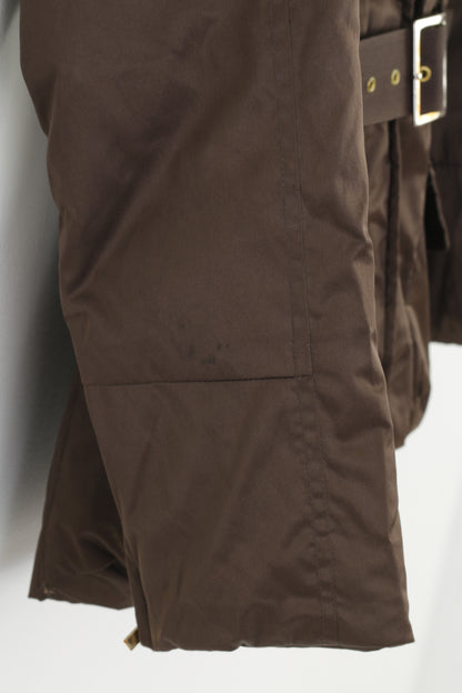 Zara Woman M Jacket Brown Padded Shiny Belted Warm  Hood Full Zipper Top