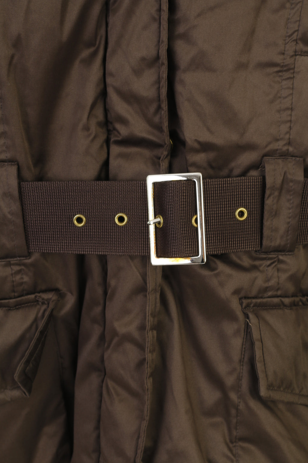 Zara Woman M Veste Marron Rembourré Brillant Ceinturé Chaud Capuche Pleine Fermeture Éclair