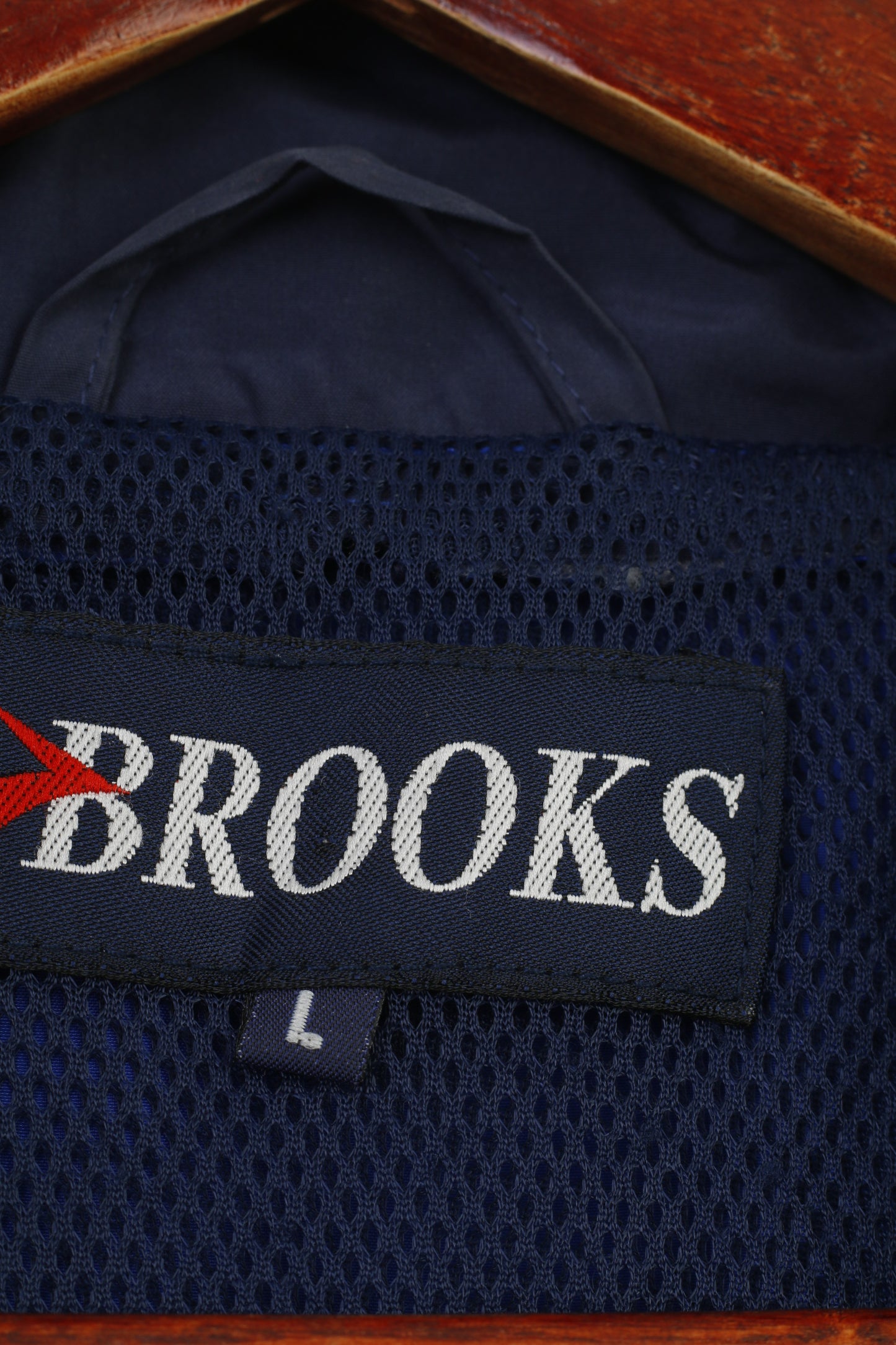 Brooks Men L Jacket Blue Navy Sport Lightweight Full Zipper Vintage Top
