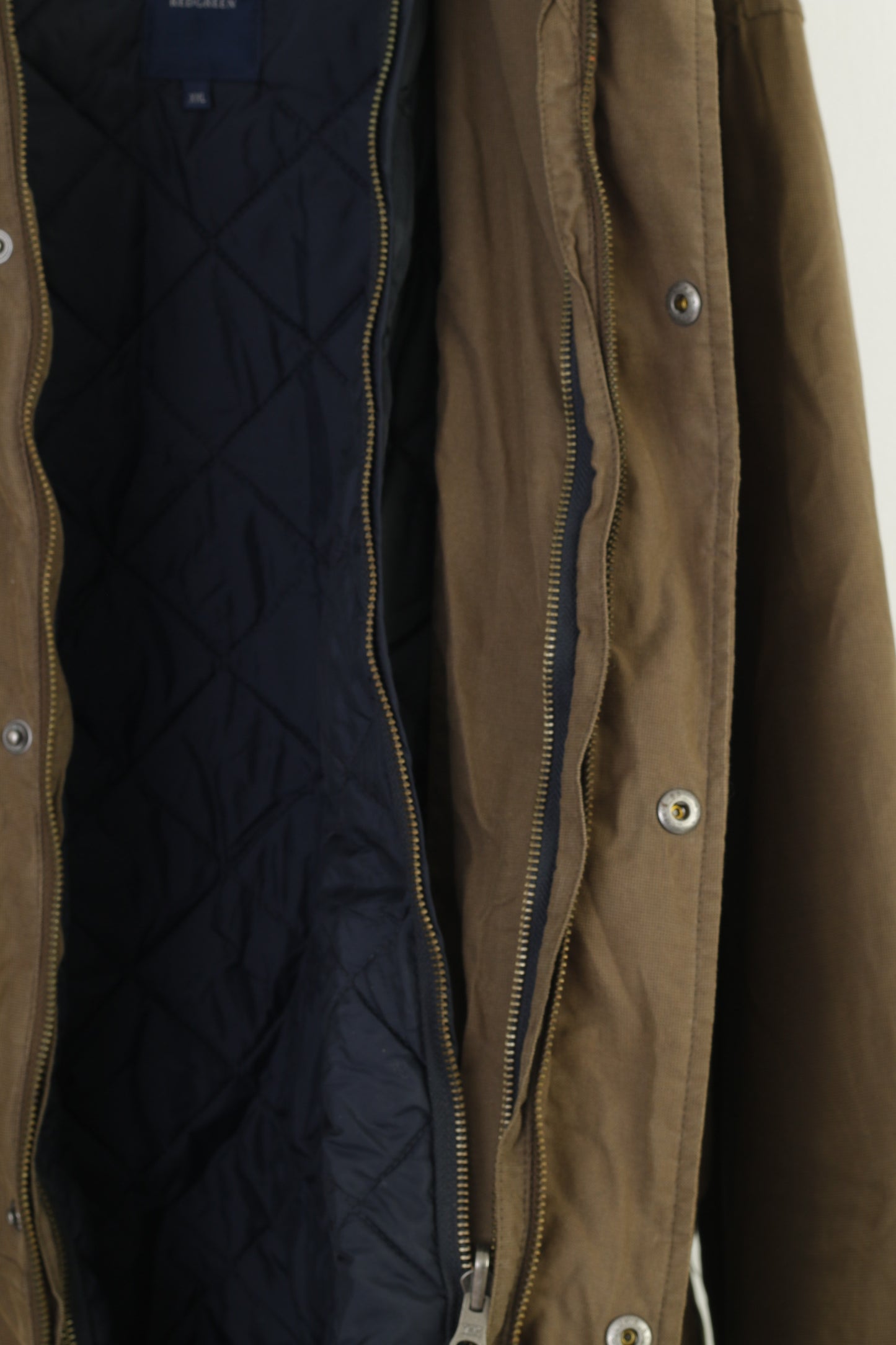Redgreen Men XXL Jacket Khaki Nylon Cotton Blend Padded Full Zipper Removable Lining Vintage Top