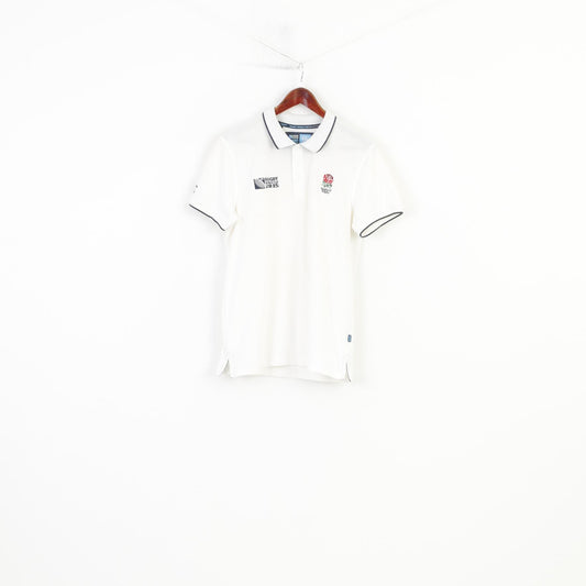 Canterbury Men M Polo Shirt White Cotton Rugby World Cup 2015 Collection England Vintage Collar Short Sleeve Top
