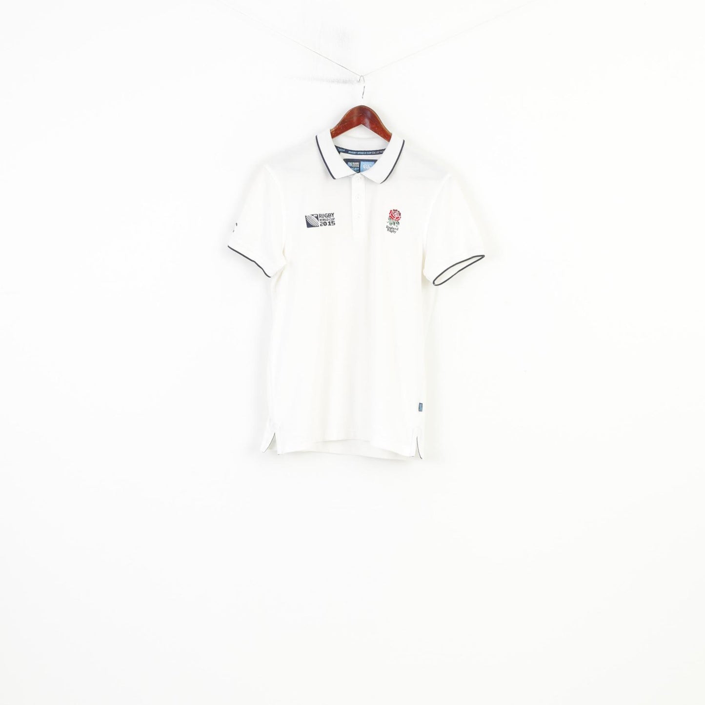 Canterbury Men M Polo Shirt White Cotton Rugby World Cup 2015 Collection England Vintage Collar Short Sleeve Top