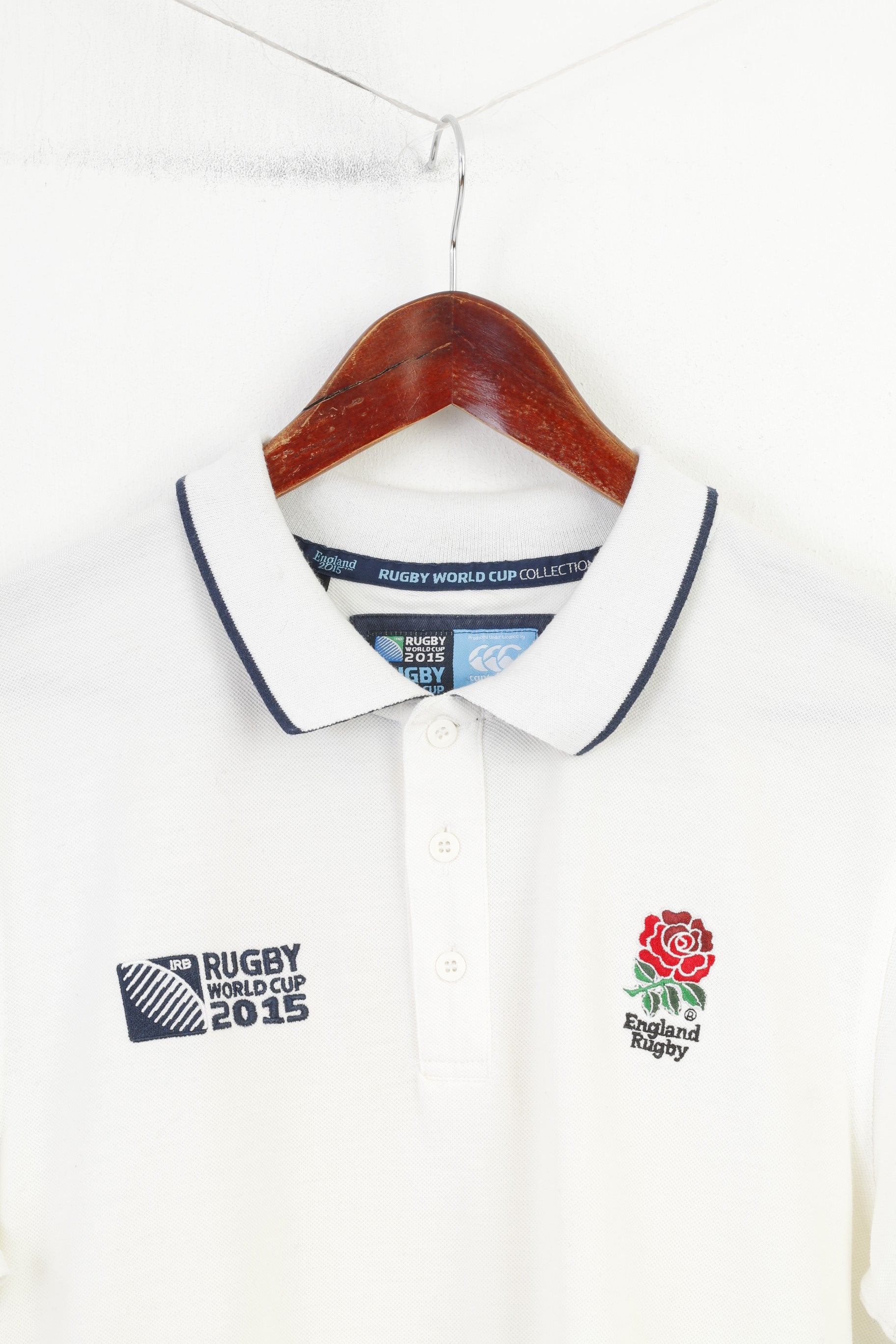 Canterbury Men M Polo Shirt White Cotton Rugby World Cup 2015 Collection England Vintage Collar Short Sleeve Top