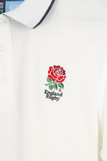 Canterbury Men M Polo Shirt White Cotton Rugby World Cup 2015 Collection England Vintage Collar Short Sleeve Top