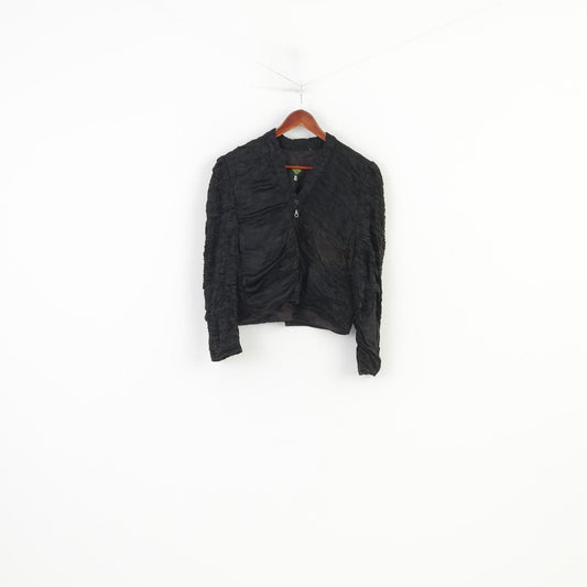 Evateks Women 1 L Jacket Bolero Black Full Zipper Puff Sleeve Vintage Retro Cropped Creases Top