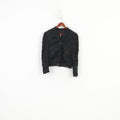 Evateks Women 1 L Jacket Bolero Black Full Zipper Puff Sleeve Vintage Retro Cropped Creases Top