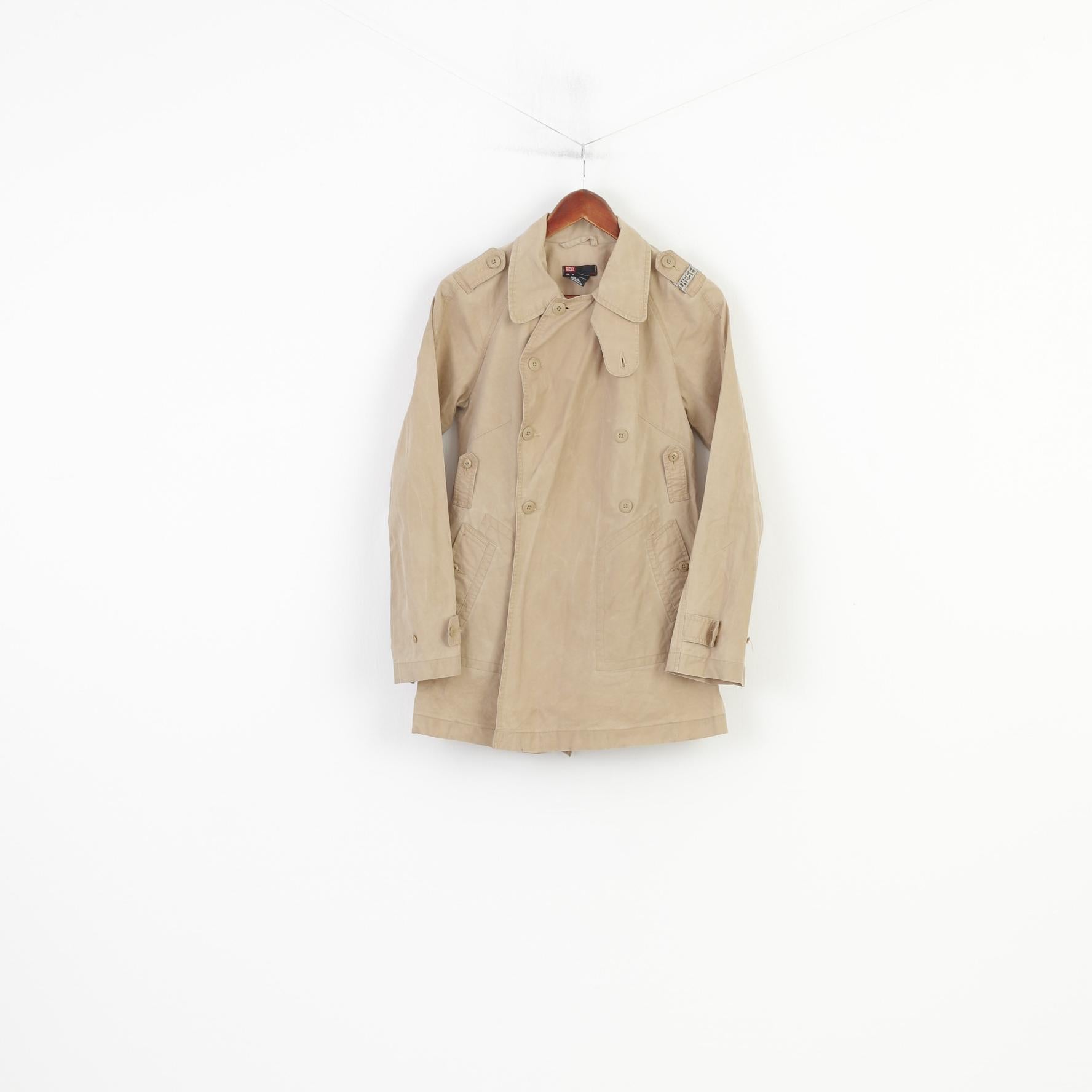 Diesel Women M Coat Beige Cotton Double Breasted  Jacket Vintage Bottoms Top