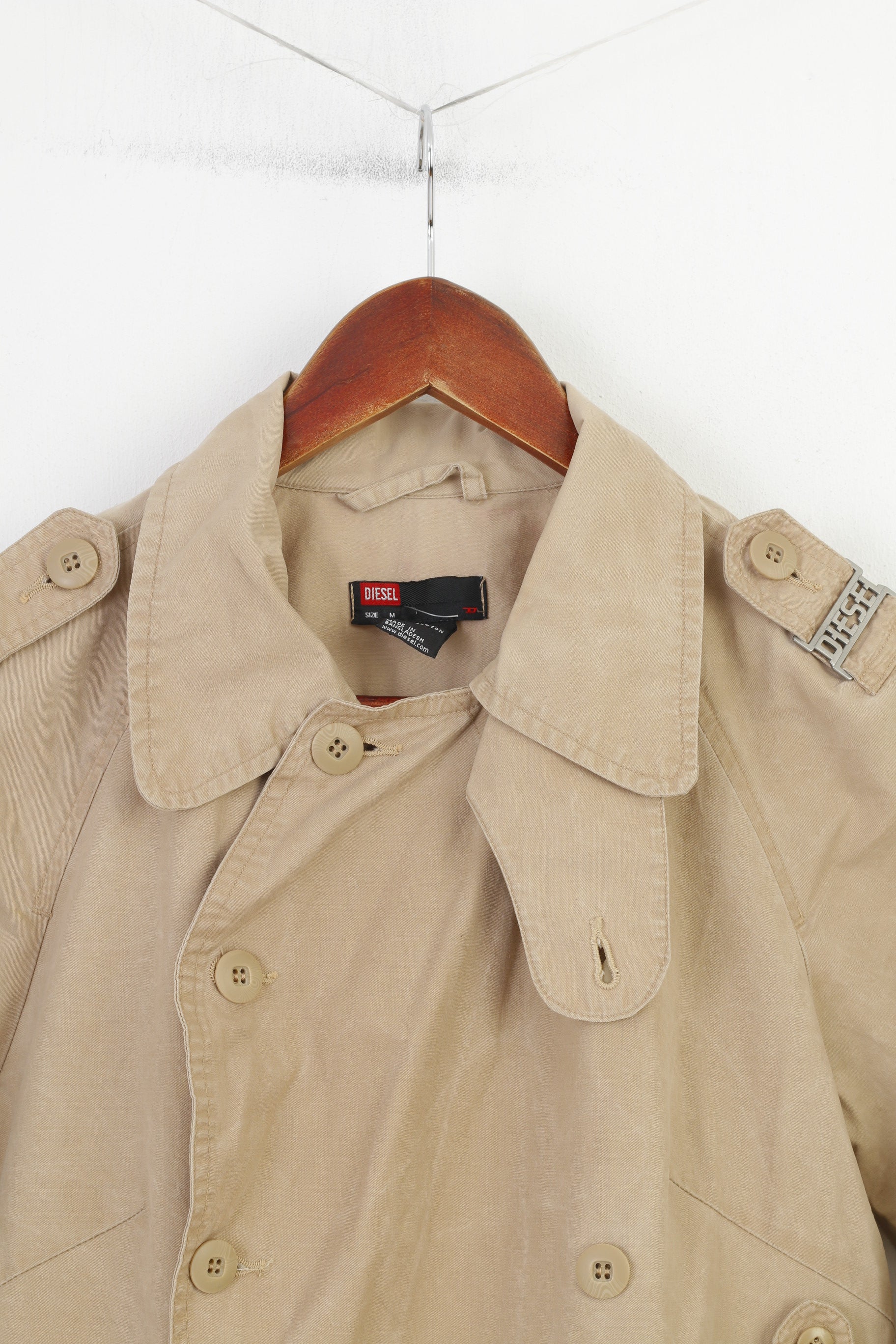 Diesel Women M Coat Beige Cotton Double Breasted  Jacket Vintage Bottoms Top