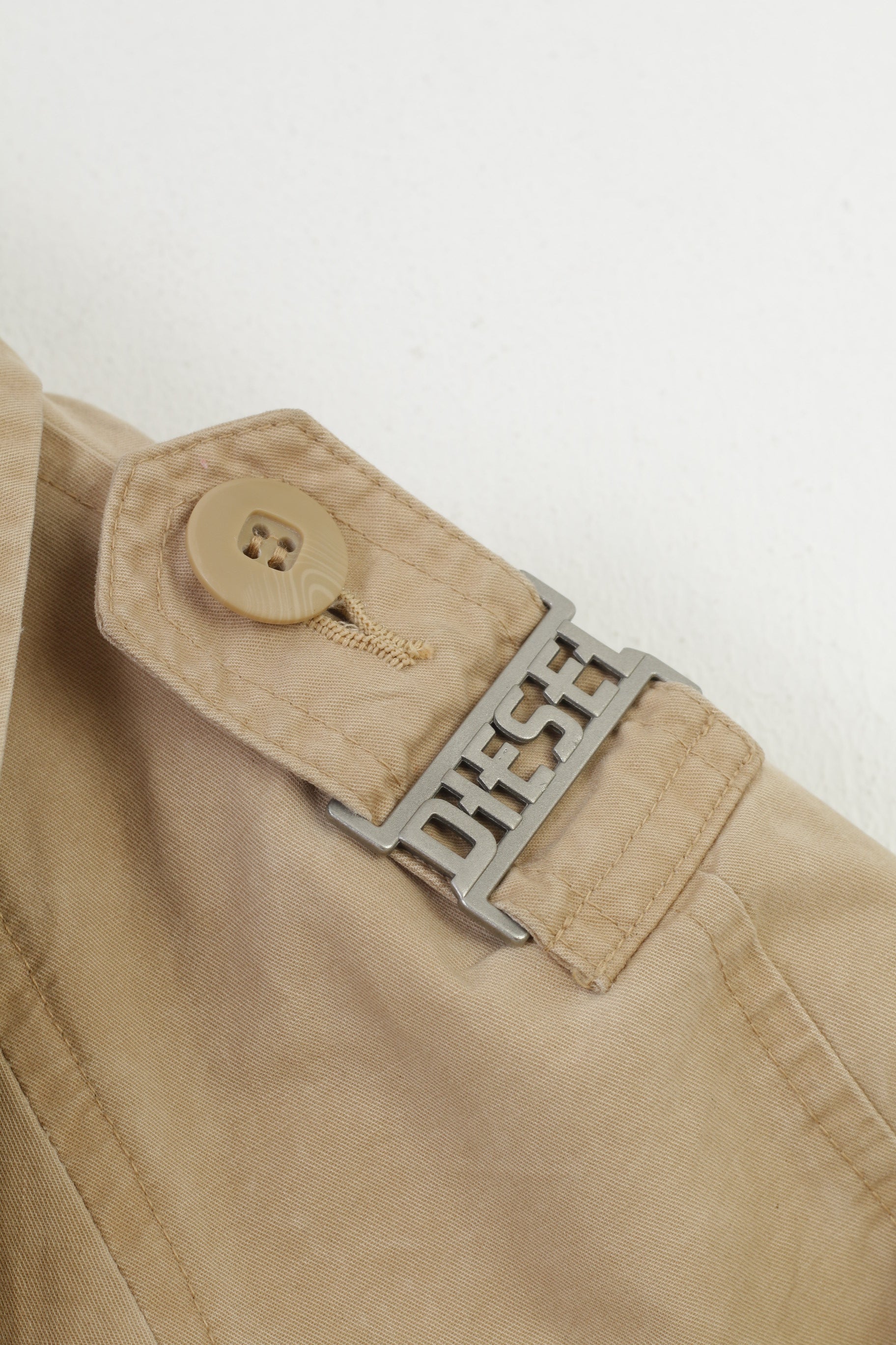 Diesel Women M Coat Beige Cotton Double Breasted  Jacket Vintage Bottoms Top