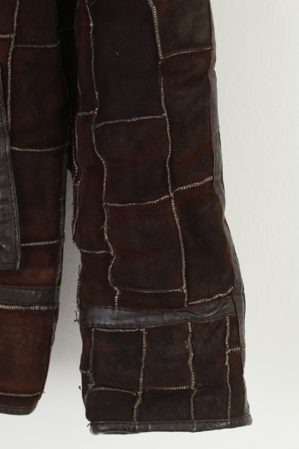 Vintage Women L Leather Jacket Brown  Sheep Fur Full Zipper Padded Top