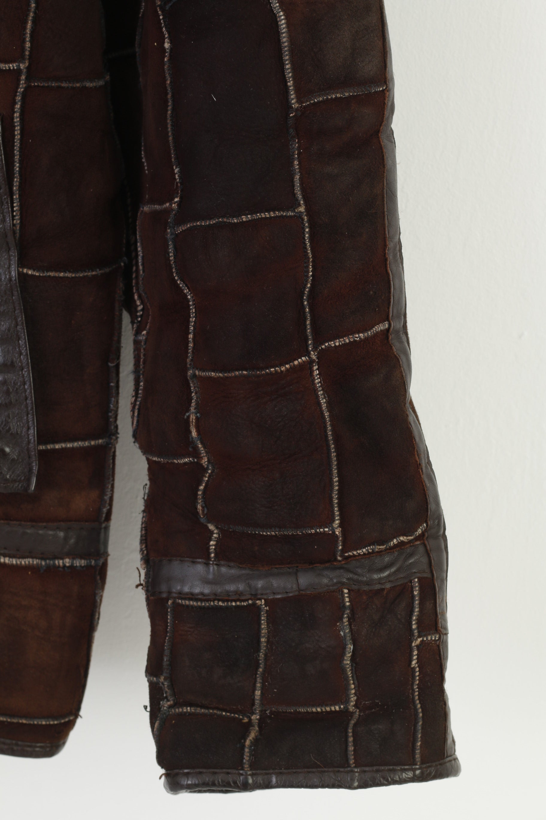 Vintage Women L Leather Jacket Brown  Sheep Fur Full Zipper Padded Top