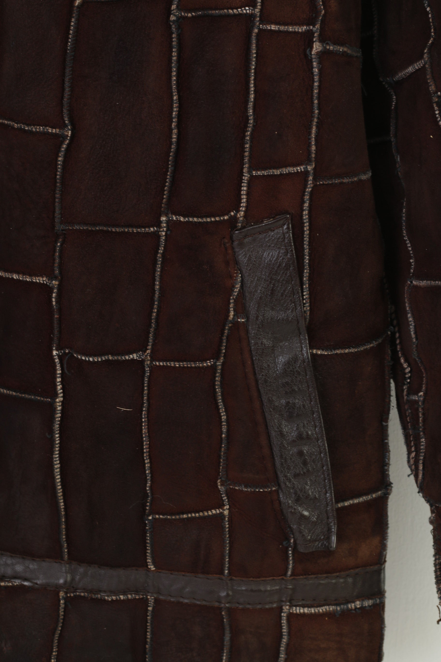 Vintage Women L Leather Jacket Brown  Sheep Fur Full Zipper Padded Top