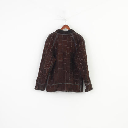 Vintage Femmes L Veste En Cuir Marron Fourrure De Mouton Pleine Fermeture Éclair Rembourrée Top