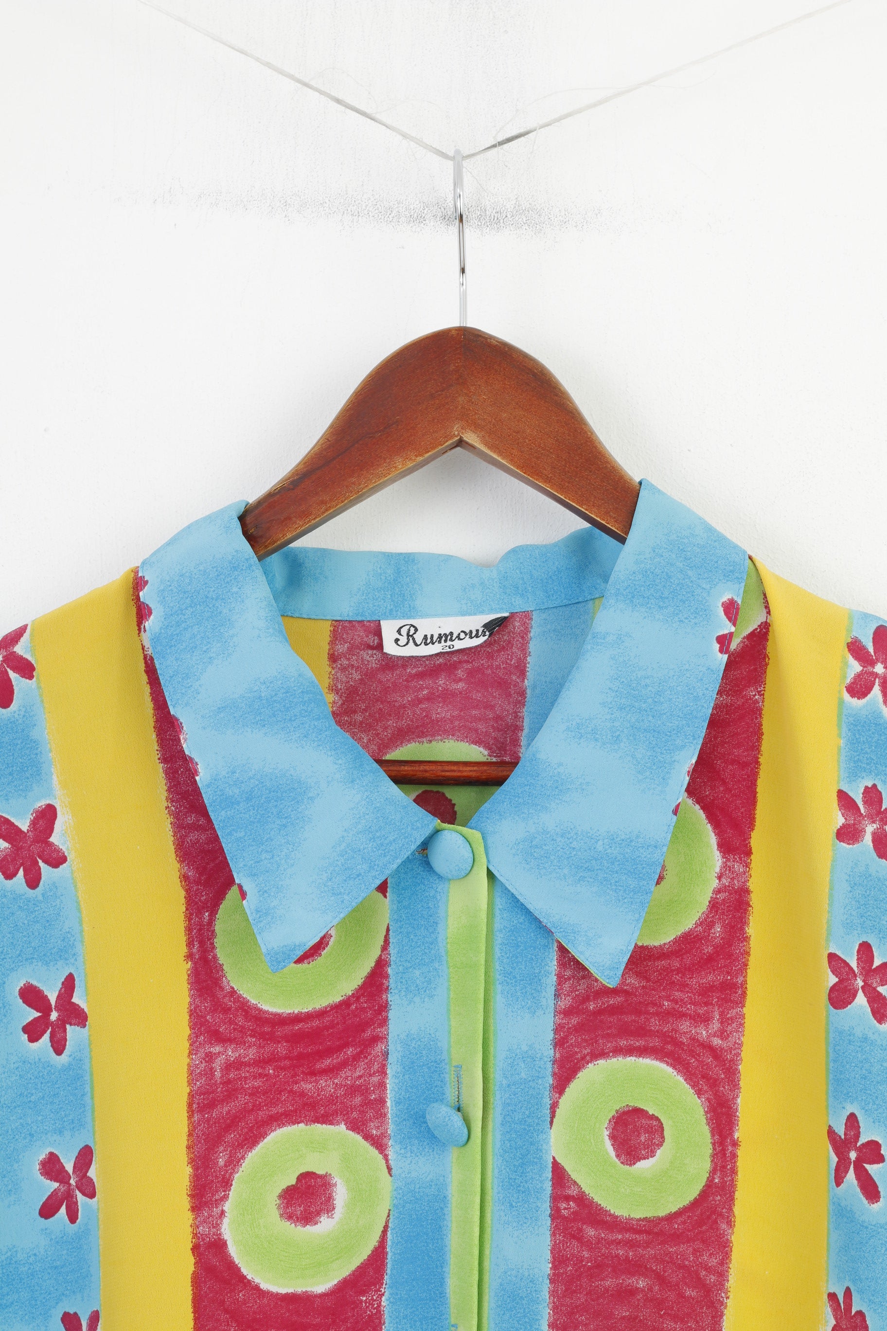 Rumours Women 20 2XL Casual Shirt Multi Short Sleeve Vintage Flowers Collar Bottoms Top