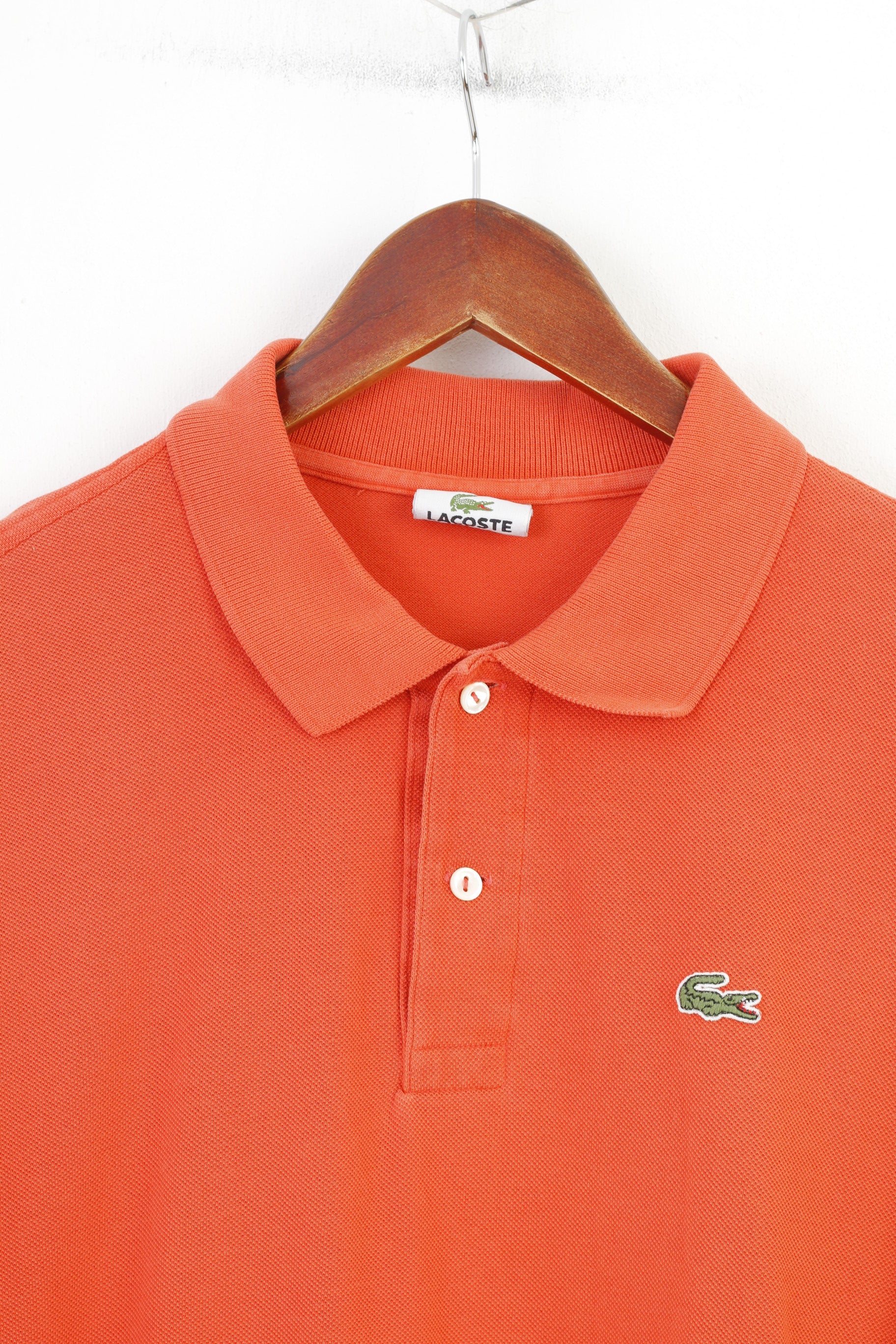 Lacoste Men 7 2XL Polo Shirt Orange Cotton Detailed Buttons Vintage Top