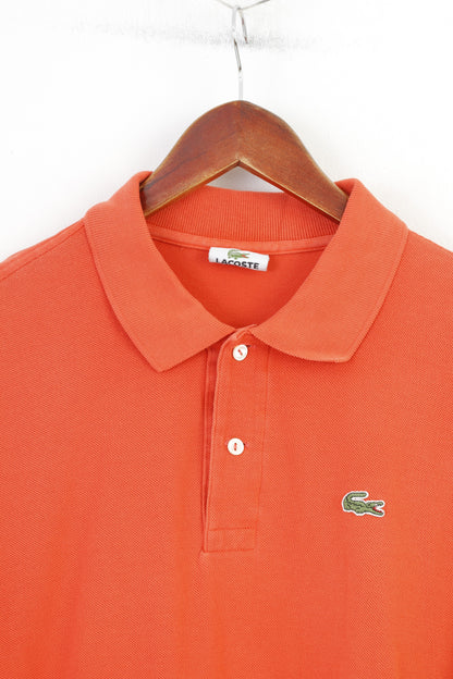 Lacoste Hommes 7 2XL Polo Orange Coton Boutons détaillés haut vintage