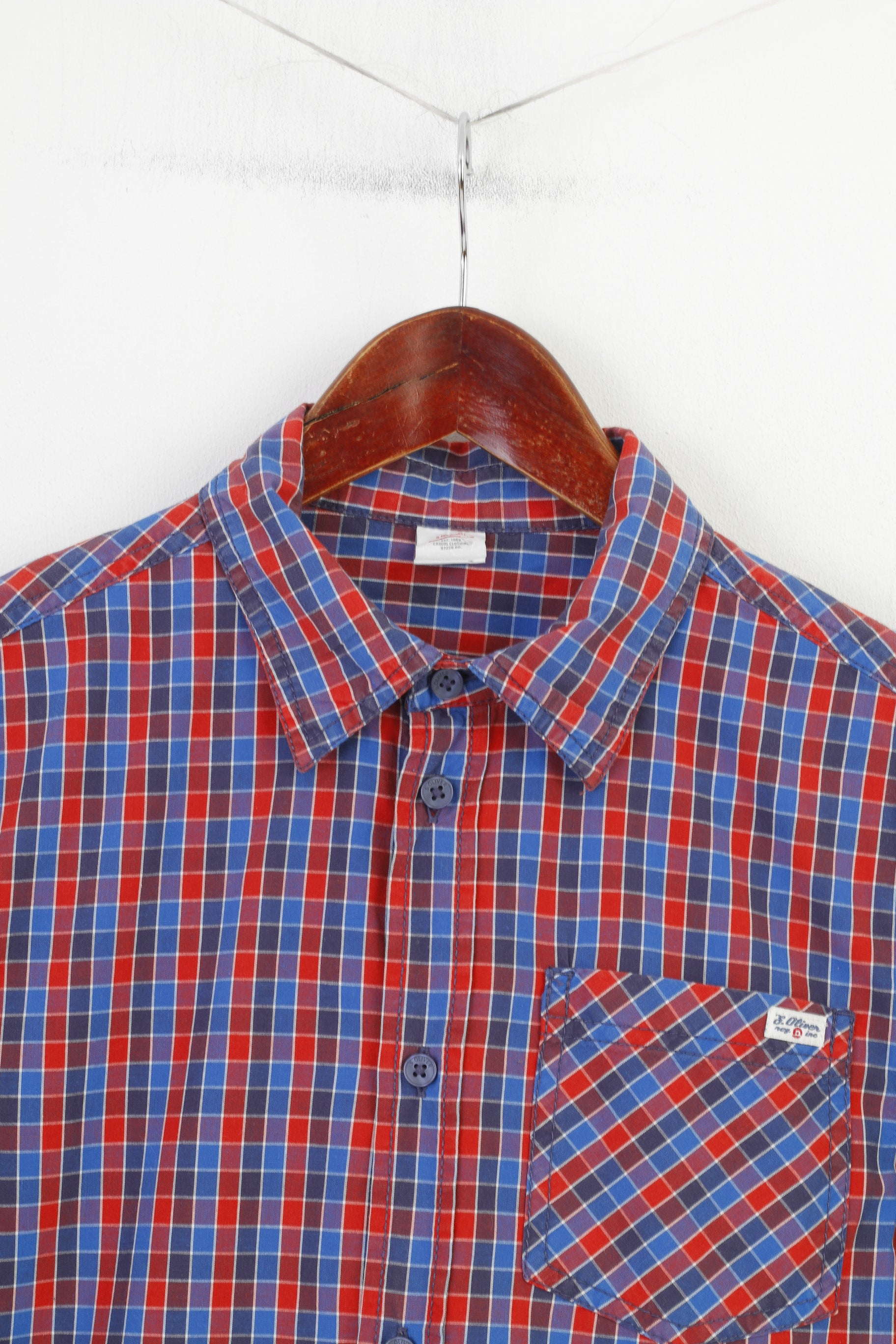 S. Oliver Chemise décontractée L 164 pour garçon en coton bleu rouge à carreaux à manches longues