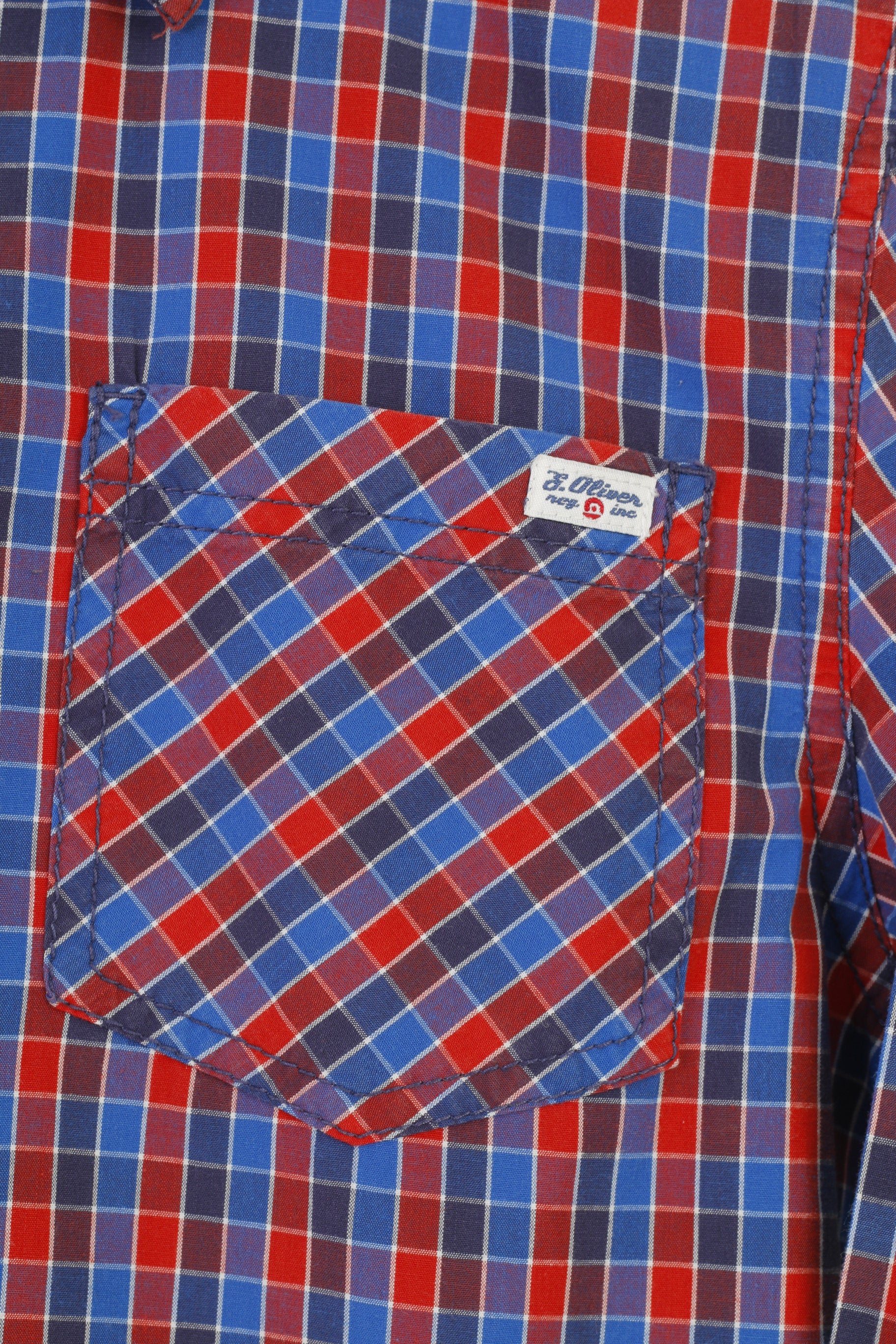 S. Oliver Chemise décontractée L 164 pour garçon en coton bleu rouge à carreaux à manches longues