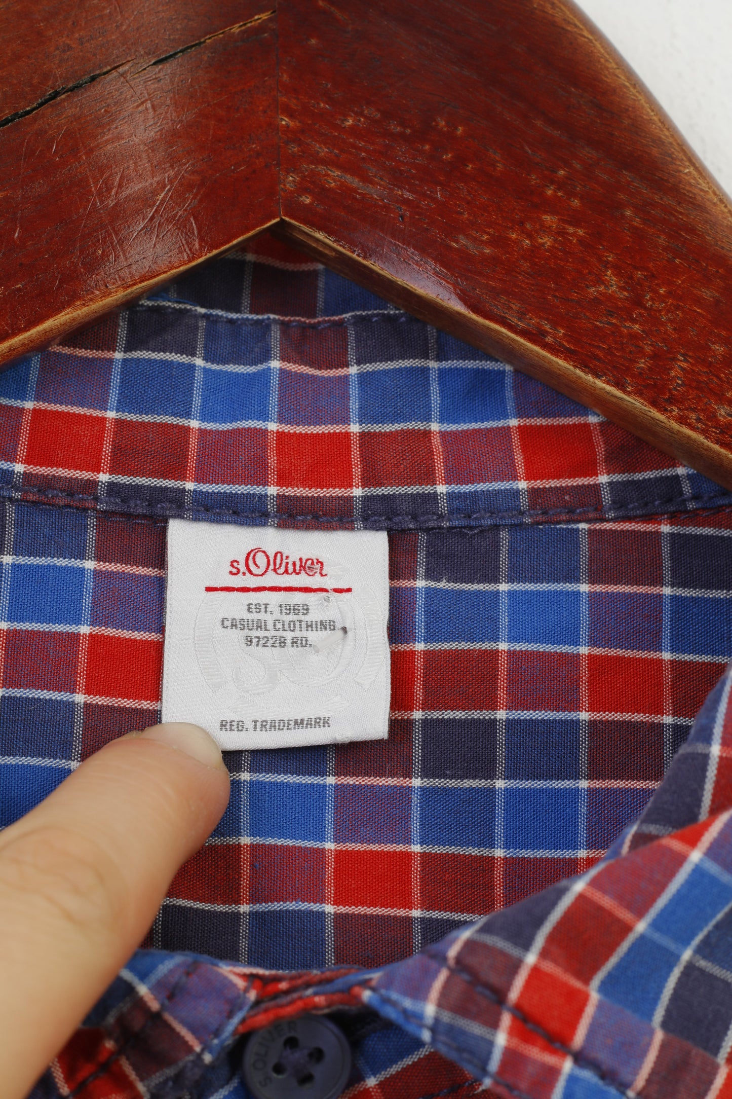 Camicia casual S. Oliver Boys L 164 Top classico a maniche lunghe a quadri in cotone blu rosso