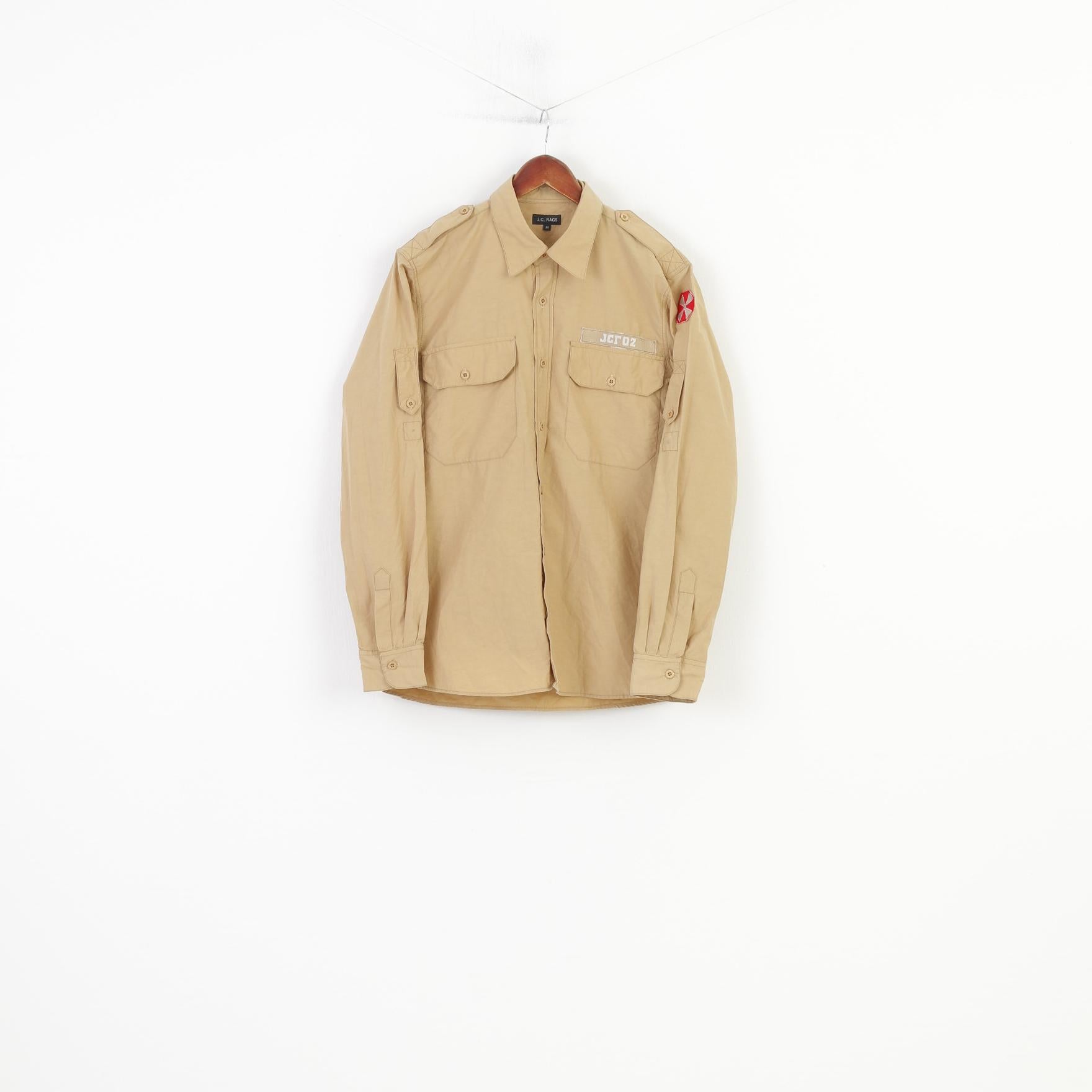 .C.RAGS Men M Casual Shirt Cotton Beige  Collar Long Sleeve Classic Top